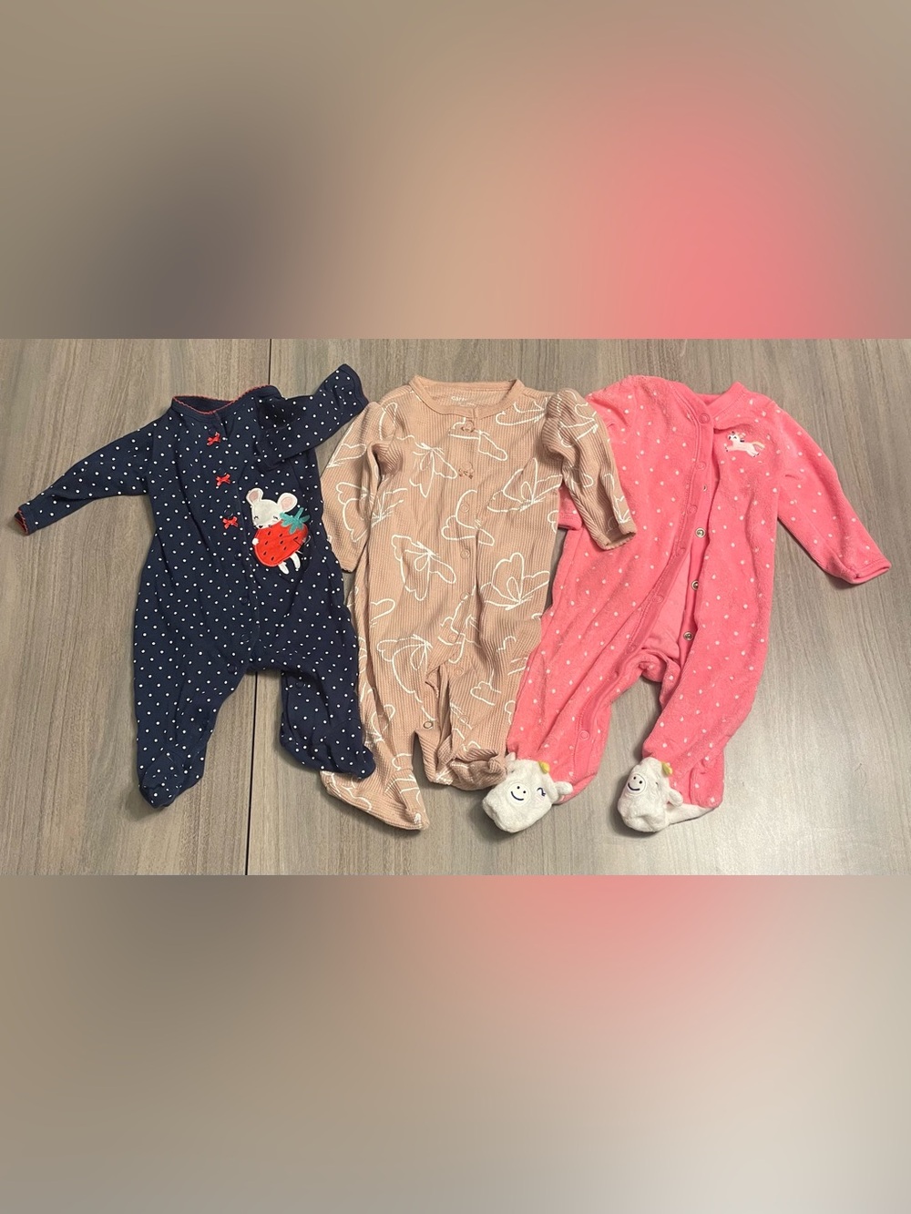 Carter’s Baby Girl 3-Piece Snap Footed Sleeper Lot (Size 3 Months)